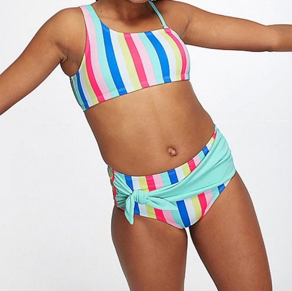 one shoulder striped bikini